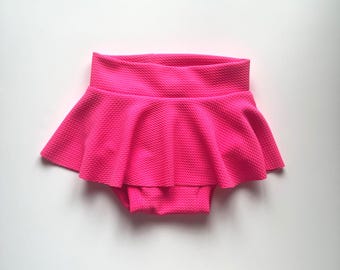 Hot Pink Skirted Bummies Bubblegum Neon Pink 0 3 6 9 12 18 24 months 2T 3T Girls Baby and Toddler Bummies with Skirt