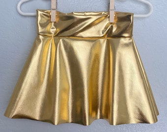 Girls GOLD metallic twirl skirt 6 9 12 18 24 months 2T 3T 4T 5T 5 6 7 8 9 10 11 12 Baby Toddler Kids Christmas circle skirt