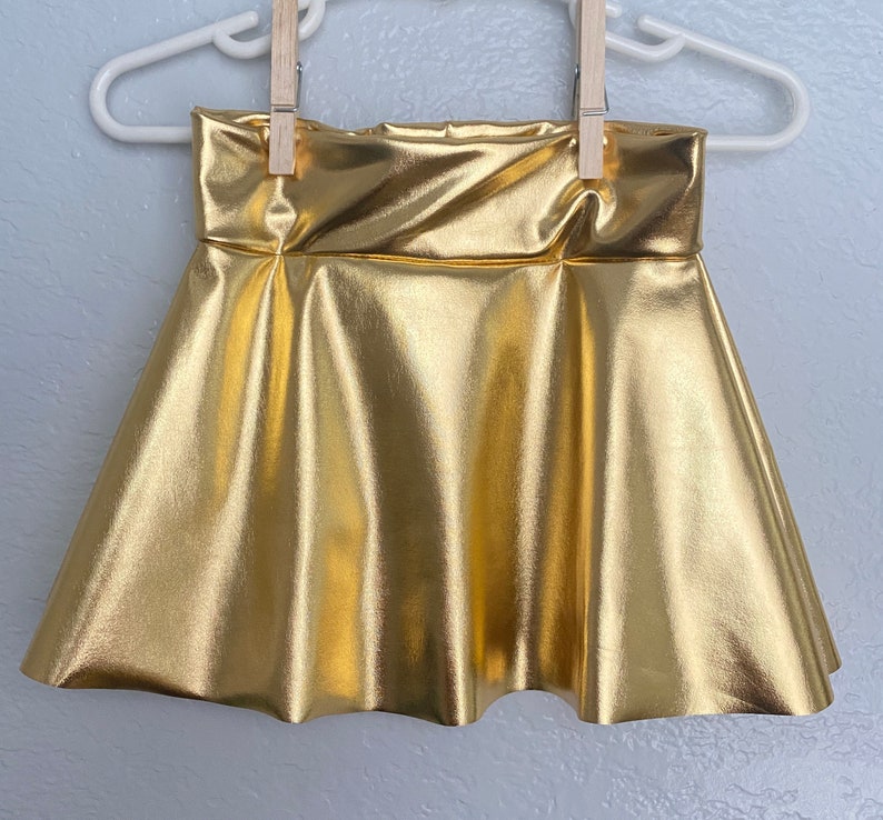 Girls GOLD metallic twirl skirt 6 9 12 18 24 months 2T 3T 4T 5T 5 6 7 8 9 10 11 12 Baby Toddler Kids Christmas circle skirt image 1