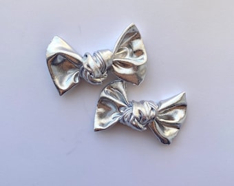 Shiny Silver Metallic Bow Set Pigtail Piggie Bows Set of Two Hair Bows Girls Toddler Baby