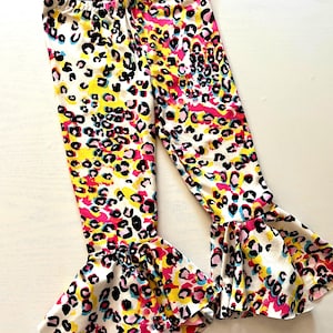 Leggings flare néon léopard 90&#39;s rose jaune noir blanc imprimé animal bébé bambin 3 6 9 12 18 24 mois 2T 3T 4T 5T 6 7