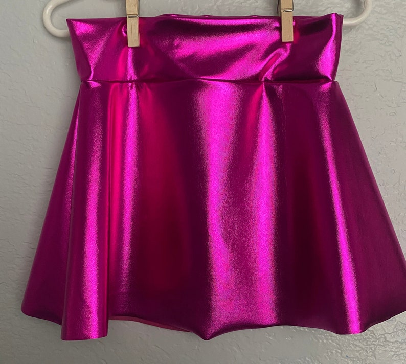 Girls Hot Pink shiny metallic twirl skirt fuchsia 6 9 12 18 24 months 2T 3T 4T 5T 5 6 7 8 9 10 11 12 Toddler Kids circle skirt Skater skirt image 1