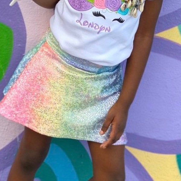 Falda de unicornio para niñas, disfraz holográfico de arcoíris Tie Dye cumpleaños 6 12 18 24 meses 2T 3T 4T 5T 5 6 7 8 10 12