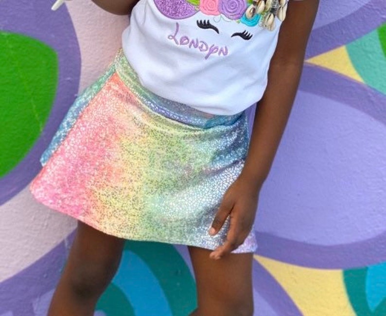 girls Unicorn skirt Rainbow holographic Tie Dye Birthday 6 12 18 24 months 2T 3T 4T 5T 5 6 7 8 10 12 costume