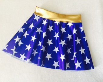 Super Hero Skirt Girls costume royal blue and white stars 0/3 3/6 6 9 12 18 24 months 2T 3T 4T 5T 5 6 7 8 9 10 12 Gold Baby Toddler Kids