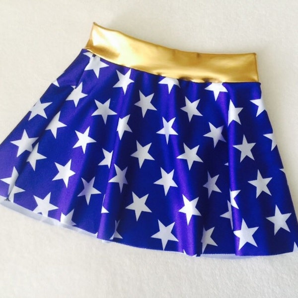 Super Hero Skirt Girls costume royal blue and white stars 0/3 3/6 6 9 12 18 24 months 2T 3T 4T 5T 5 6 7 8 9 10 12 Gold Baby Toddler Kids