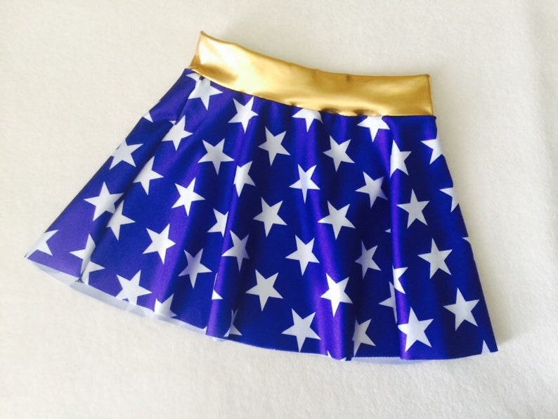 Super Hero Skirt Girls costume royal blue and white stars 0/3 3/6 6 9 12 18 24 months 2T 3T 4T 5T 5 6 7 8 9 10 12 Gold Baby Toddler Kids 