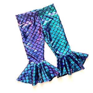 Kids Mermaid Bell Bottoms leggings Purple Turquoise Blue girls Baby Toddler Birthday 0 3 6 9 12 18 24 months 2T 3T 4T 5T 6 7 Mermaid Costume