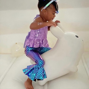 Kids Mermaid Bell Bottoms leggings Purple Turquoise Blue girls Baby Toddler Birthday 0 3 6 9 12 18 24 months 2T 3T 4T 5T 6 7 Mermaid Costume