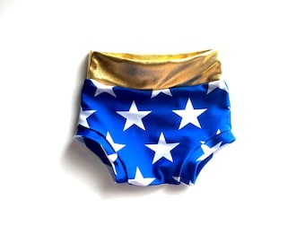 Super Hero Bummies Baby/Toddler Girl royal blue and white stars 0 3 6 12 18 24 months 2T 3T Gold Bummies Baby and Toddler Birthday Costume