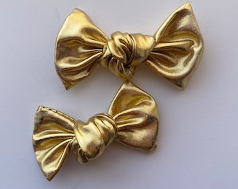 Shiny Gold Metallic Bow Set Pigtail Piggie Bows Set of Two Hair Bows Girls Toddler Baby