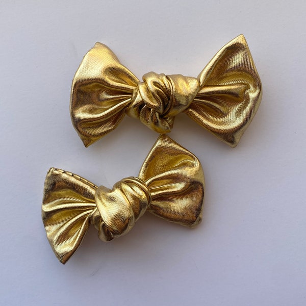 Shiny Gold Metallic Bow Set Pigtail Piggie Bows Set of Two Hair Bows Girls Toddler Baby
