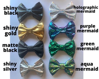 Girls Mermaid Bow Baby Toddler one size classic bows on clip mermaid Iridescent Black leather Gold green purple teal Pink