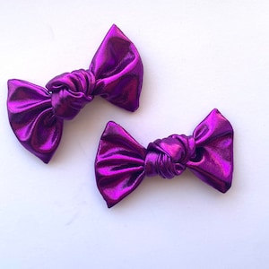 Shiny Purple Metallic Bow Set Pigtail Piggie Bows Set of Two Hair Bows Girls Toddler Baby Kids