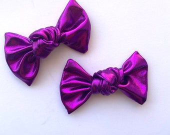 Shiny Purple Metallic Bow Set Pigtail Piggie Bows Set of Two Hair Bows Girls Toddler Baby