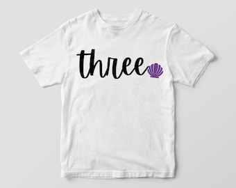 Girls Mermaid Birthday T-Shirt THREE third birthday t shirt Toddler and Kids sizes