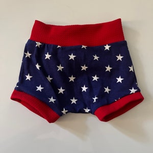 Fourth of July Bummies Red White and Blue Stars 0 3 6 9 12 18 months Patriotic Shorts Gender Neutral baby toddler Diaper Cover Girls Boys