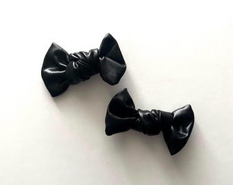 Shiny Black Metallic Bows on clips Pigtail Piggie Bow Set of Two Hair Bows Girls Toddler Kids