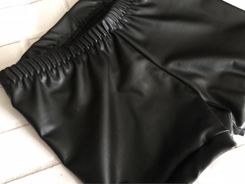 Girls Faux Leather Black Shorts baby toddler costume 6 12 18 24 month 2T 3T 4T 5T 5 6 7 8 9 10 12 14 Gymnastics Shorties image 2