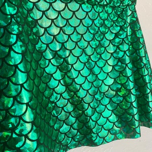 Mermaid Skirt Green & Black Skater Style girls twirl skirt Birthday Outfit 6 9 12 18 24 months 2T 3T 4T 5T 5 6 7 9 8 10 11 12 shiny metallic image 3