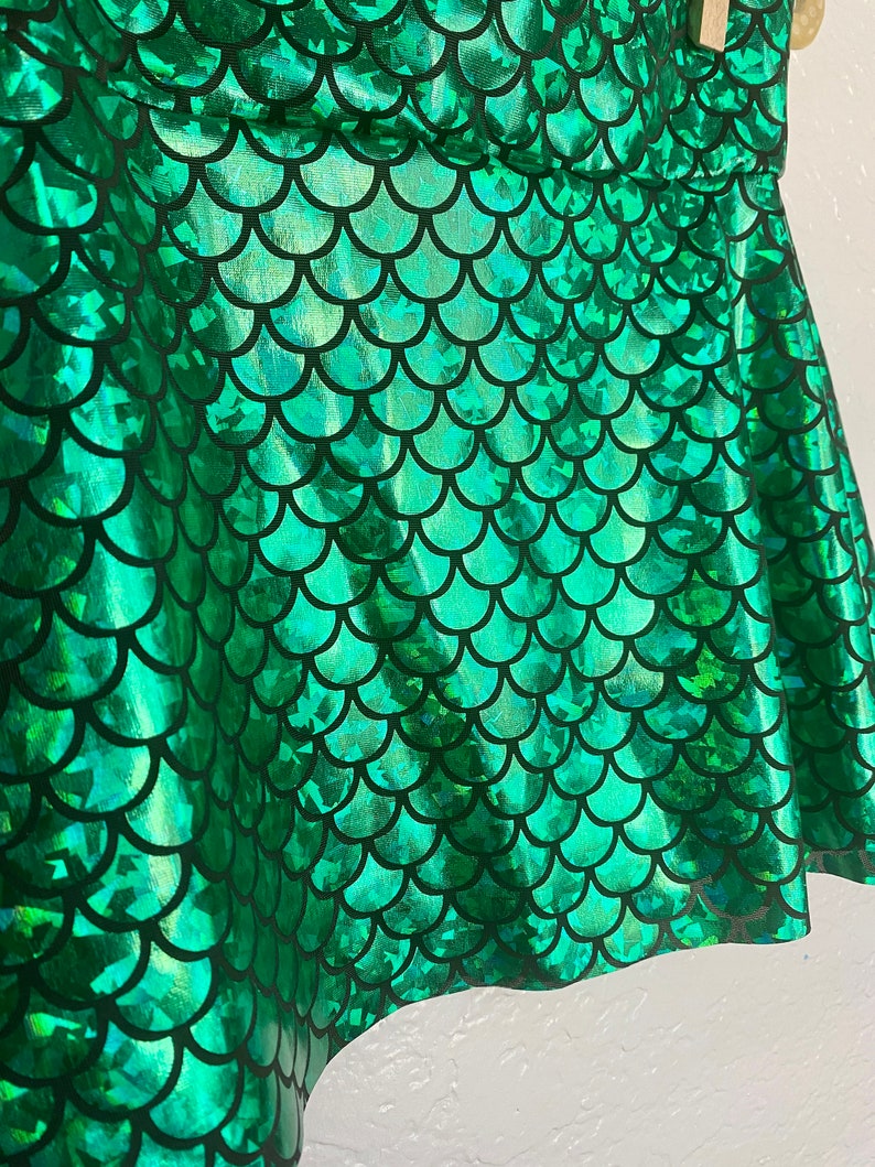 Mermaid Skirt Green & Black Skater Style girls twirl skirt Birthday Outfit 6 9 12 18 24 months 2T 3T 4T 5T 5 6 7 9 8 10 11 12 shiny metallic image 3