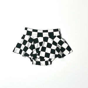 Spódnica w kratkę Bummies Baby Toddler 0 3 6 9 12 18 24 miesięcy 2T 3T dziewczęce retro Czarno-białe kratki flaga w kratkę
