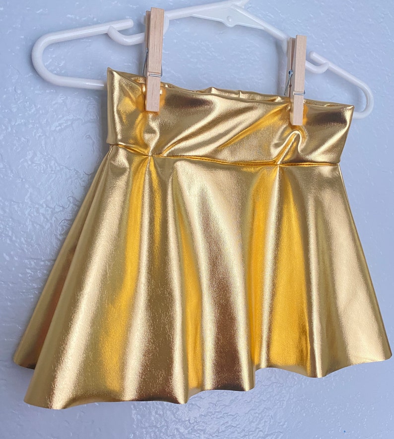 Girls GOLD metallic twirl skirt 6 9 12 18 24 months 2T 3T 4T 5T 5 6 7 8 9 10 11 12 Baby Toddler Kids Christmas circle skirt image 2