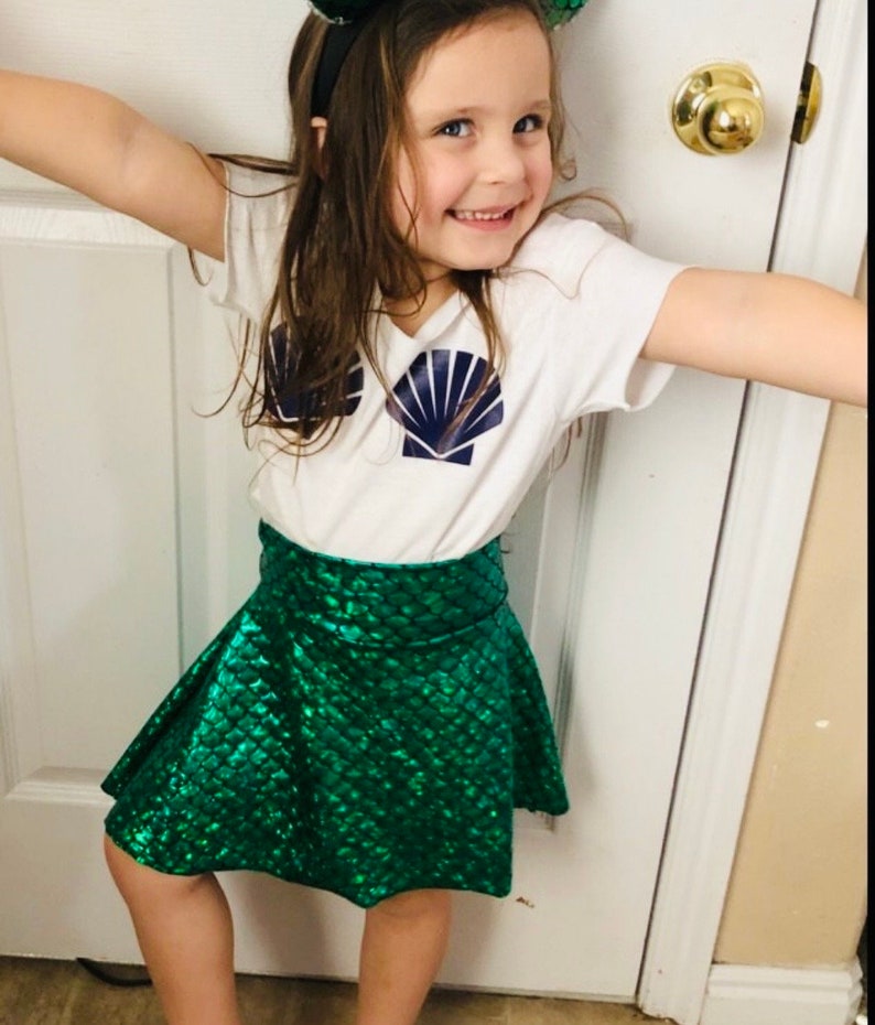 Mermaid Skirt Green & Black Skater Style girls twirl skirt Birthday Outfit 6 9 12 18 24 months 2T 3T 4T 5T 5 6 7 9 8 10 11 12 shiny metallic image 4