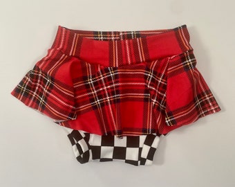 Girls Skirted Bummies Baby Toddler Red and Black Plaid 0 3 6 9 12 18 24 months 2T girls plaid  skirt