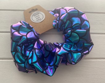 Purple Iridescent Mermaid print Scrunchie Hairband Adult  or Child size Shiny metallic purple