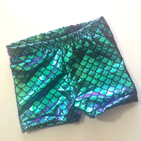 Girls Mermaid Shorts Purple Turquoise Blue Iridescent Birthday girls 3 6 12 18 24 months 2T 3T 4T 5T 5 6 7 8 9 10 11 12 14 color changing
