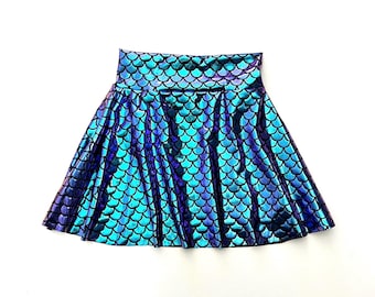 Mermaid Skirt Purple Turquoise Teal two tone iridescent girls skater skirt or skort 6 9 12 18 24 months 2T 3T 4T 5T 5 6 7 9 8 10 11 12 Skort