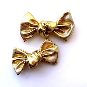 Shiny Gold Metallic Bow Set Pigtail Piggie Bows Set of Two Hair Bows Girls Toddler Baby Kids
