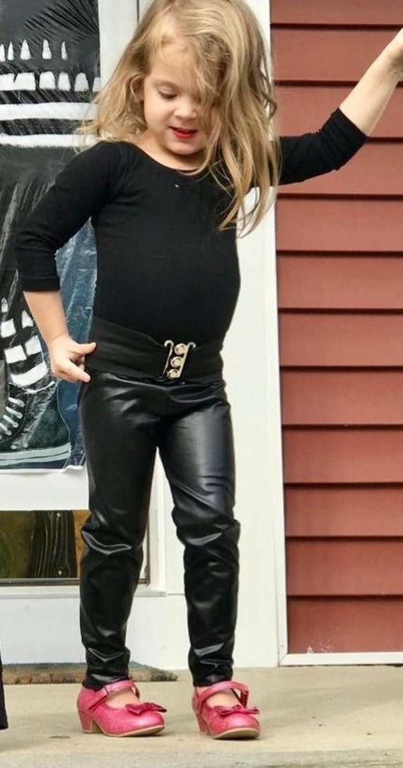 Faux Leather Leggings Matte Black Faux Vegan Pleather Sandy Costume Girls  Boys Pants 0 3 6 9 12 18 24 Months 2T 3T 4T 5T 6 7 Gender Neutral 