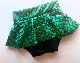 Mermaid Skirted Bummies Baby Toddler Shiny Metallic Green Birthday 0 3 6 9 12 18 24 months 2T girls shorts skirt