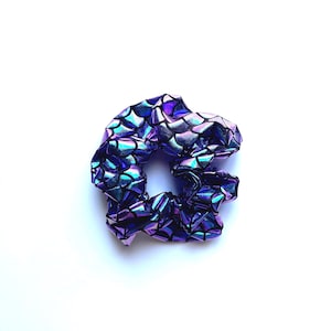 Purple Mermaid print Scrunchie Hairband Adult & Child size Shiny metallic purple and Turquoise