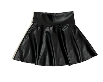 Girls Black Faux Leather Shiny Twirl Skirt or Skort 12 18 24