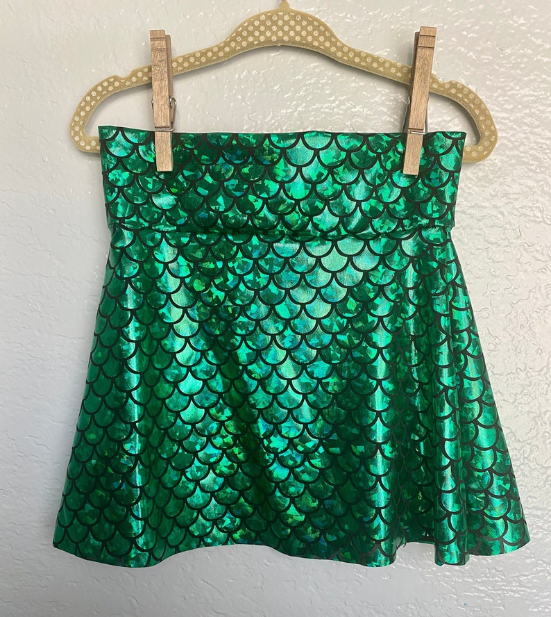 Mermaid Skirt Green & Black Skater Style girls twirl skirt Birthday Outfit 6 9 12 18 24 months 2T 3T 4T 5T 5 6 7 9 8 10 11 12 shiny metallic