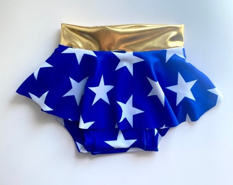 Super Hero Baby Girl Skirted Bummies royal blue and white stars 0/3 3/6 6/12 12/18 18/24 months 2T Gold Baby Toddler