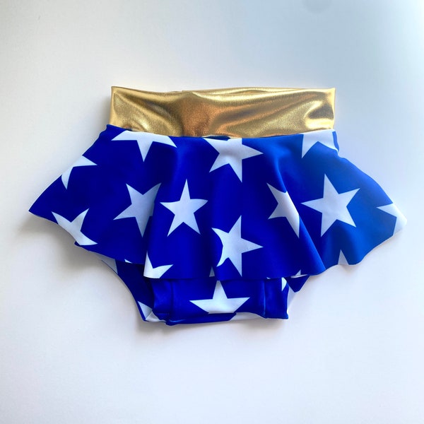 Super Hero Baby Girl Skirted Bummies royal blue and white stars 0/3 3/6 6/12 12/18 18/24 months 2T Gold Baby Toddler