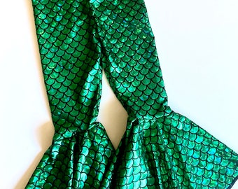 Mermaid Bell Bottoms leggings Green Mermaid tail costume Girls Baby Toddler Birthday 0 3 6 9 12 18 24 months 2T 3T 4T 5T 6 7