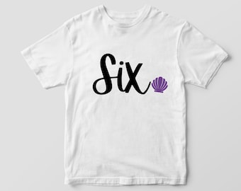Girls Mermaid Birthday T-Shirt SIX sixth birthday t shirt Toddler and Kids sizes