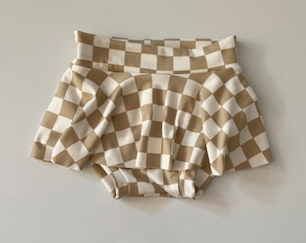 Checkered Skirted Bummies Baby Toddler 0 3 6 9 12 18 24 months 2T girls Tan and White Khaki checkers checkered flag