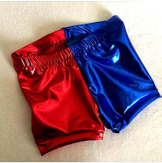 Red and Blue Shiny Hotpants (Harley Quinn style) Child size Red and Blue Shiny Hotpants (Harley Quinn style) Child size