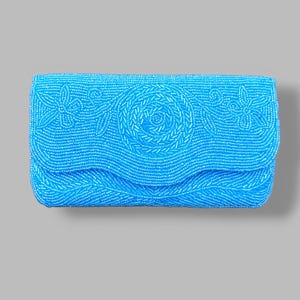Blue Beaded Clutch Purse - Floral Design Evening Bag - Indian Hand-Embroidered Bridal & Party Accessory - Unique Gift for Her