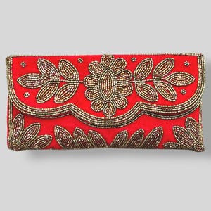 Red Velvet Beaded Clutch Bag, floral Embroidered Evening Purse, Indian Ethnic Bridal Clutch, Wedding Guest Accessory, Gift for Her