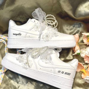Wedding Pearl Sneakers - Bridal Wedding Personalized Sneakers - Embroidered Lace Bridal Shoes-Anniversary Prom Sneakers - Unique Bridal Gift