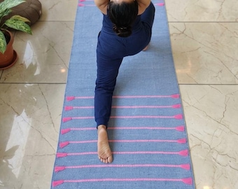 Handwoven Organic Cotton Yoga Mat 2x6 Feet - 100% Pure Handmade Natural Yoga Rug for Meditation & Pilates - Eco-Friendly