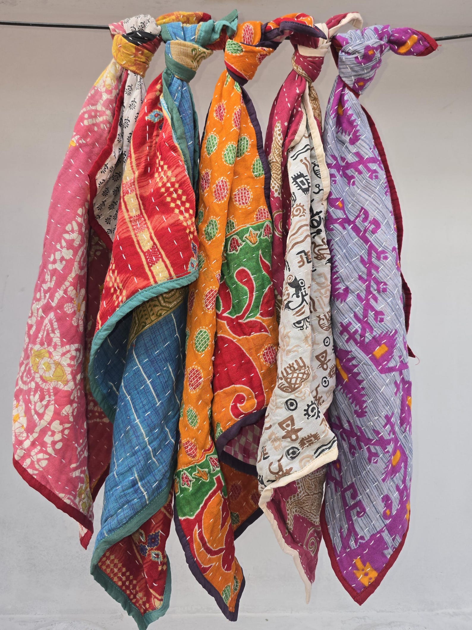 Handmade Kantha Cotton Kitchen Towel Set – Eco-Friendly Dish Towels, Assorted Colors - 14x14 Inches