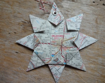 Oklahoma City, OK Origami Map Ornament, Home Decor, Wall Art, Road Map, Vacation, Christmas, Holiday, Birthday, Wedding, Travel, Gift